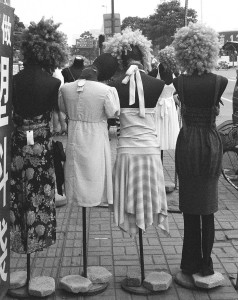 Wigs on mannequins in Chiana. 